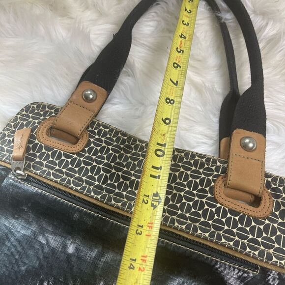 Fossil Key-Per Coated canvas black tan leather trim medium Shoulder . - Picture 11 of 11